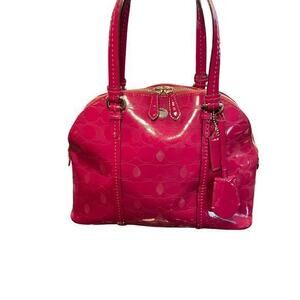 Coach Peyton Link C Embossed Patent Leather Domed‎ 32583 Raspberry Handbag